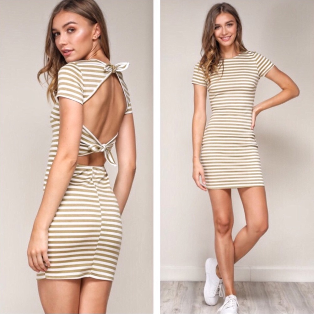 Striped Open Back Shirt Dress, Bow Back - Picture 8 of 8